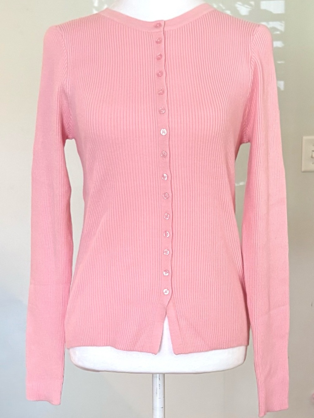 NWT, Express Ribbed Button Up Pink Sweater, Lightweight Crewneck, Size S
